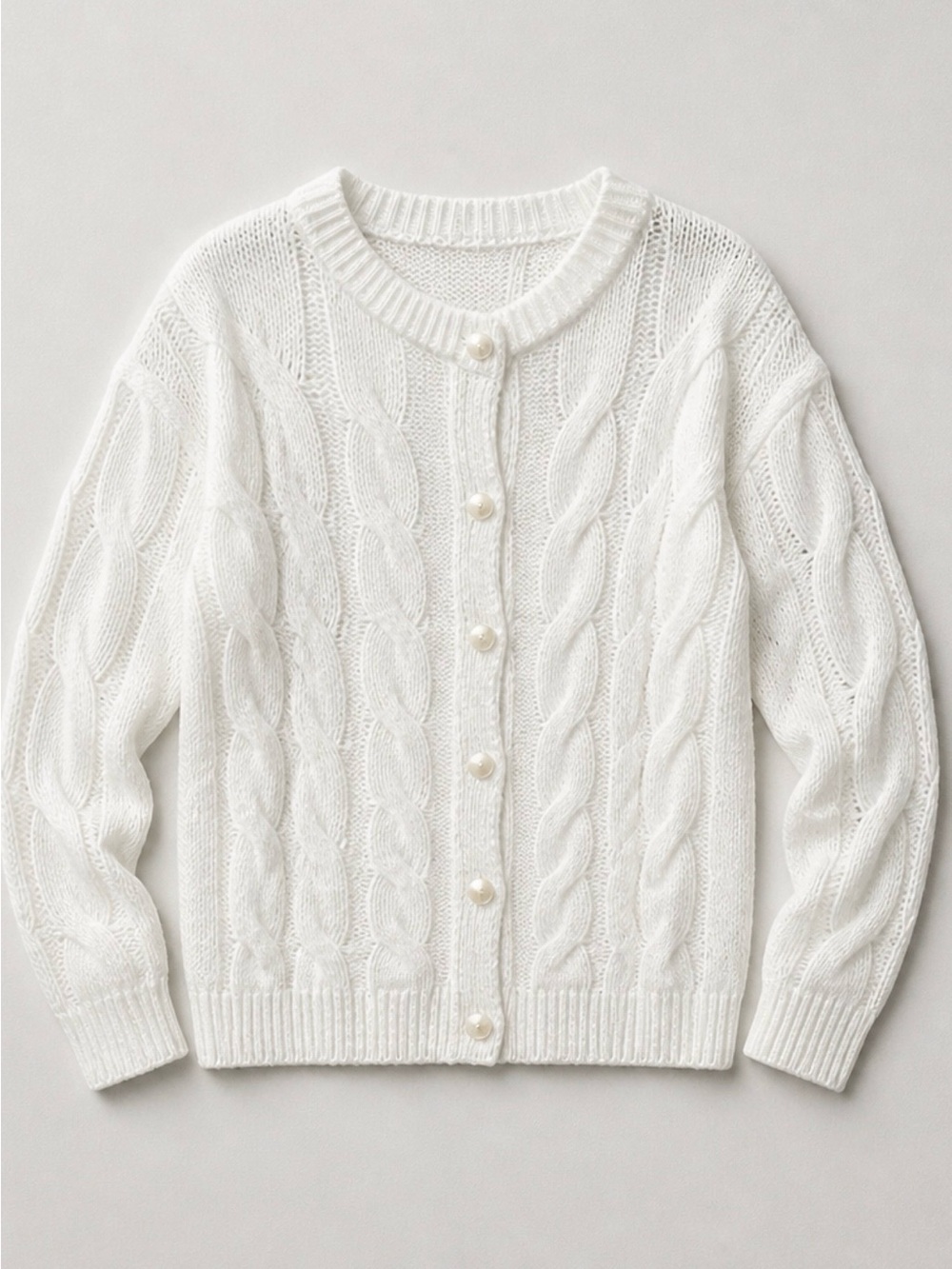 Classic White Cable Knit Button-Front Sweater NWT